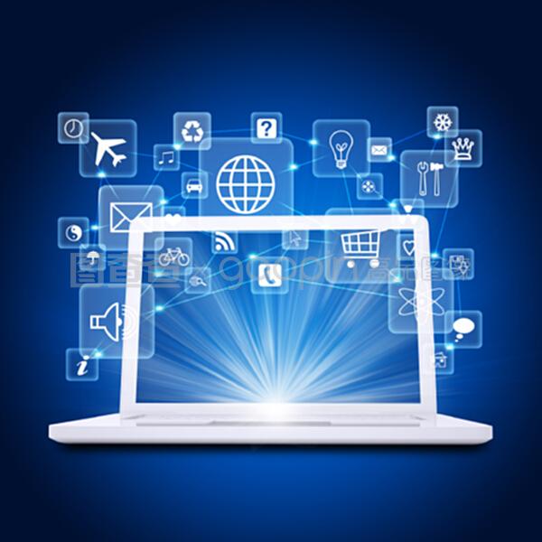 筆記本電腦與應用程序圖標 計算機網絡應用軟件的交互核心